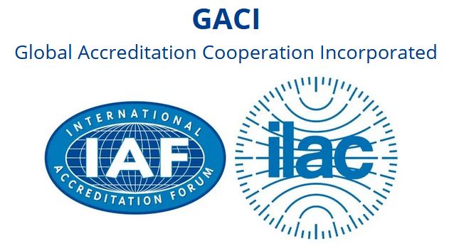 Logotipos de IAF e ILAC bajo el nombre GACI, Global Accreditation Cooperation Incorporated
