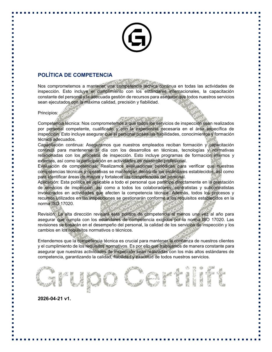 Política de Grupo Certilift, página 3 de 4